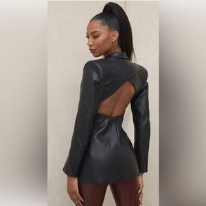House of CB Grayson Black Open Back Vegan Leather Jacket